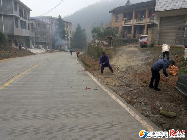 图为在汀坪村进行环境卫生义务整治