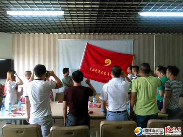 图二为13名党员志愿者庄严宣誓;
