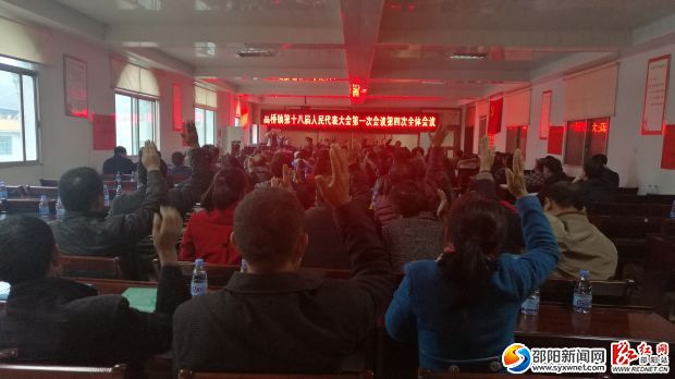 参会代表通过举手表决一致通过镇政府工作报告