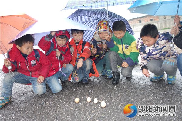 三、学生笑指竖好的鸡蛋。DSC02494
