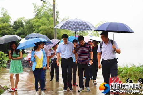 调研团成员冒雨察看侗茶基地