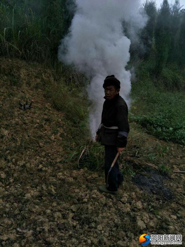 老人在烧茅草