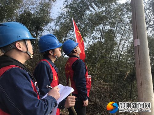 青年突击队队员巡视杆塔