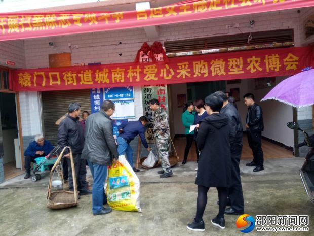 图为辕门口街道城南村爱心采购微型农博会现场