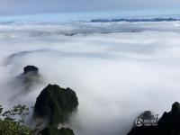 张家界天门山现云海奇观 山体似“悬浮”空中