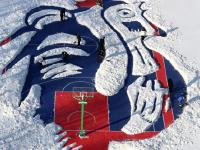 长春现近30米长“金鸡独立”雪地巨幅画作