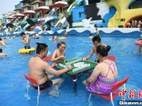 重庆再发“高温红色预警” 市民水中玩麻将消暑