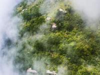 航拍江西铅山山间公路 云雾缭绕宛如仙境