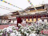 甘肃河西小城秋日落雪粉妆玉砌