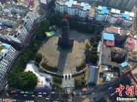 航拍江西信丰大圣寺塔 九层十八级造型雄伟