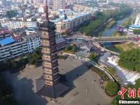航拍江西信丰大圣寺塔 九层十八级造型雄伟