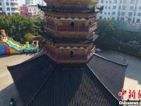 航拍江西信丰大圣寺塔 九层十八级造型雄伟