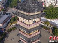 航拍江西信丰大圣寺塔 九层十八级造型雄伟