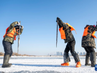 哈尔滨：采冰江上
