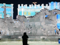 璀璨冰雕闪耀哈尔滨冰雪大世界
